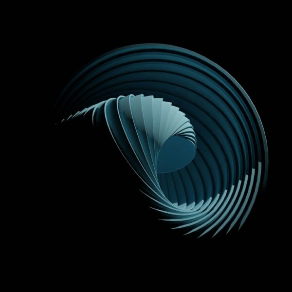 An illustration of a blue wave with a ribbed texture against a black background, meant to be conceptual.